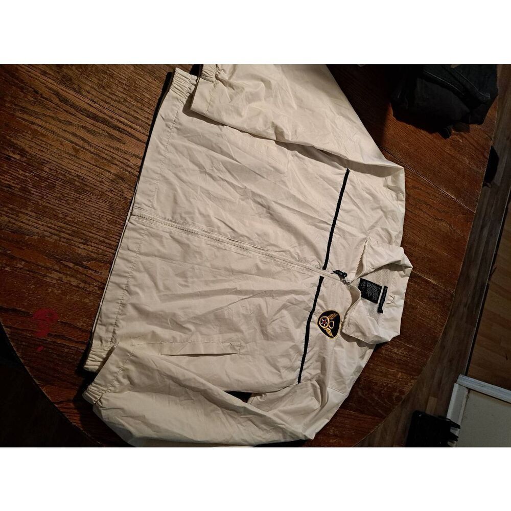 Mens Large Beacon Point White Front Zip Long Sleeve Windbreaker Jacket